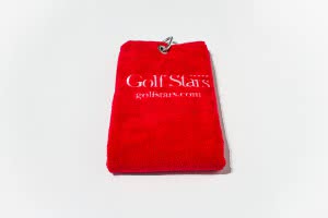 Red cotton towel from bag Golf Stars